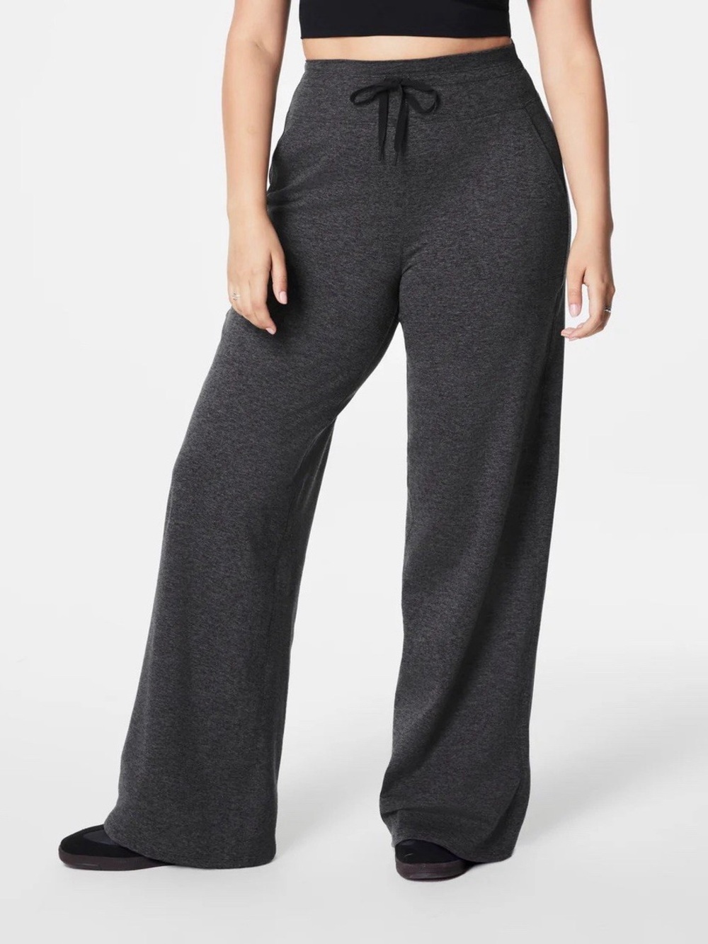 NWT SPANX smooth Soft Stretch Wide Leg Pant size Small - Very Black Dash Heather